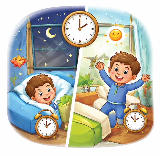 Early sleep and wake routine illustration