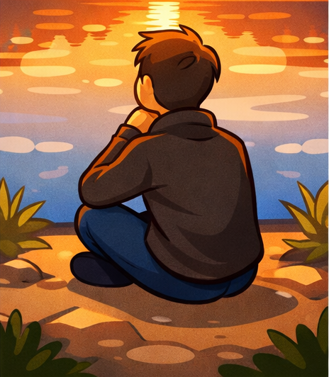 سورج کے سامنے بیٹھا ایک شخص جو دن بھر کی منصوبہ بندی کر رہا ہے