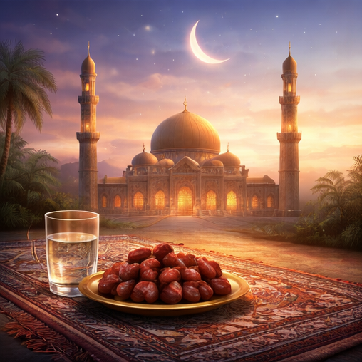 Traditional Iftar dates and water, a simple yet profound ritual after Shawwal fasting