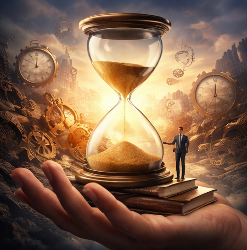 علم اور وقت کا توازن ظاہر کرتی ایک علامتی تصویر